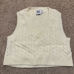 Princess Polly Cropped Cream Cable Knit V-Neck Sweater Vest